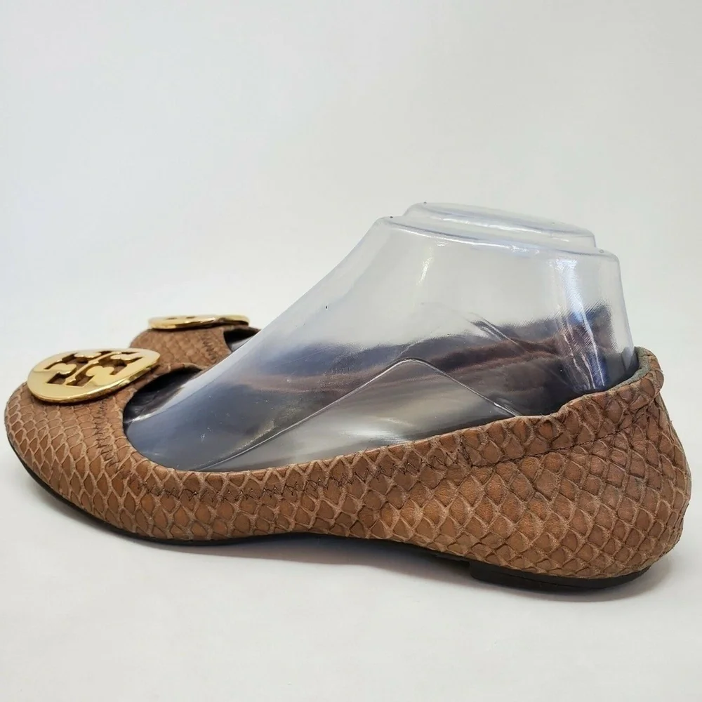 TORY BURCH Brown Reva Ballet Flat Snake Skin Leather Women's Sz 6.5 M